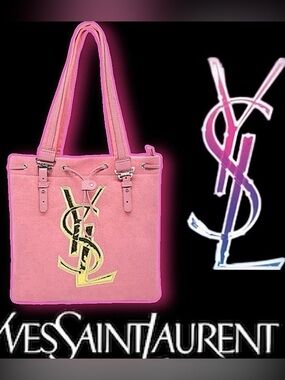 🩷 Yves Saint Laurent Rive Gauche Logo Canvas Tote Novelty Drawstring Bag- Pink 🩷
